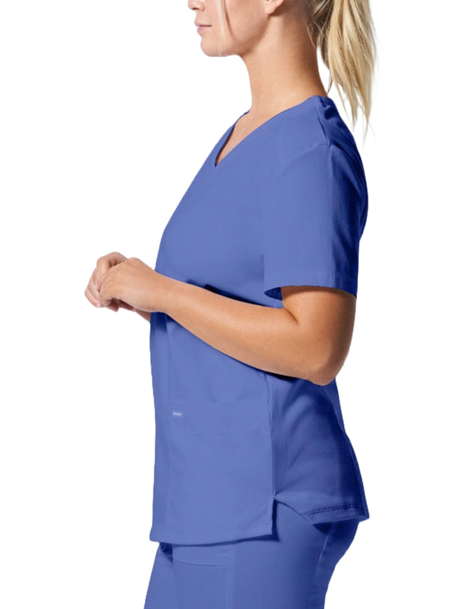 Landau ProFlex Women's 3 Pocket V-Neck Scrub Top Ceil Blue