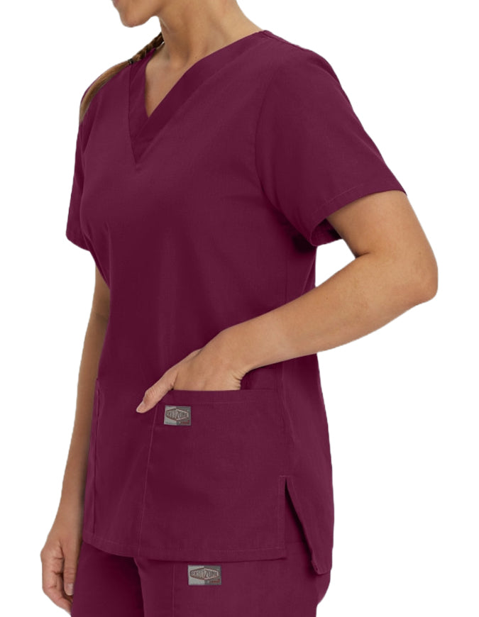 Landau ScrubZone Women's Double Pocket V-Neck Nursing Top - Wine