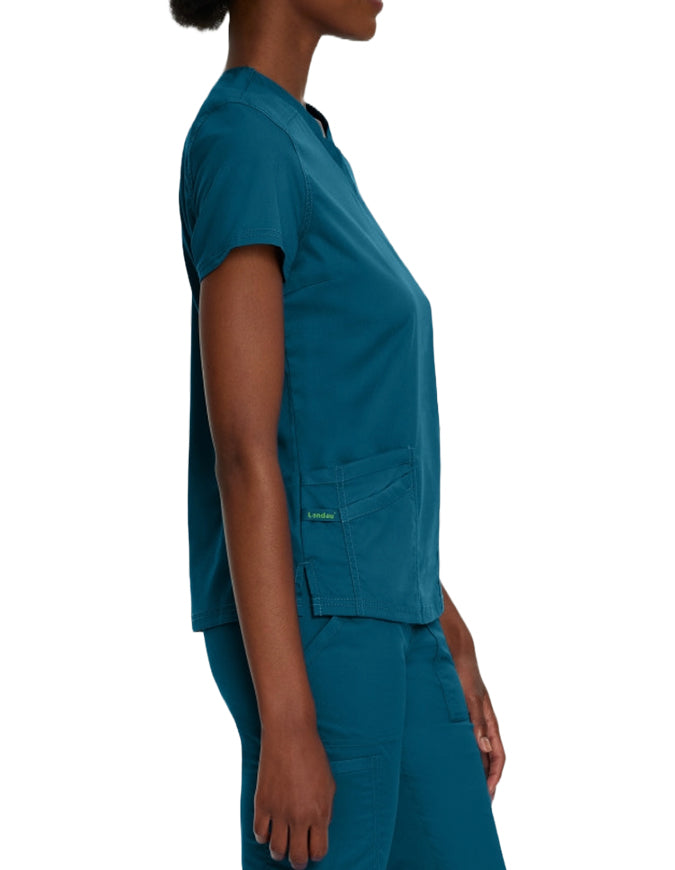 Landau Proflex Women's Modern V-Neck Tunic Solid Scrub Top Caribbean Blue