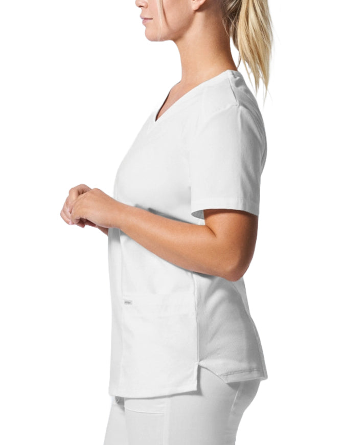 Landau ProFlex Women's 3 Pocket V-Neck Scrub Top White