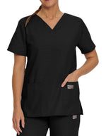 Landau ScrubZone Women's Double Pocket V-Neck Nursing Top - Black