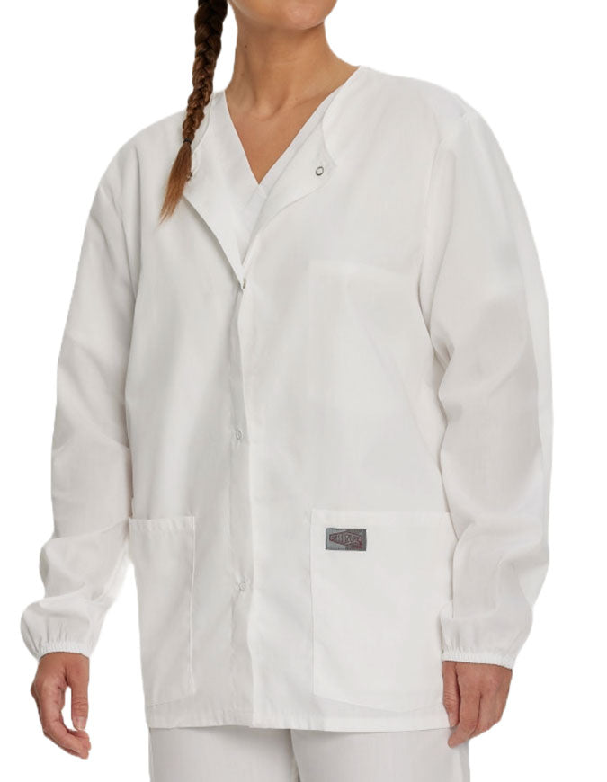 Landau Scrubzone 28 Inch Women Snap Front Warm Up Jacket - White