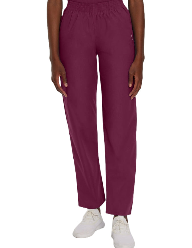 Landau Women Classic Relaxed Elastic Waist Medical Scrub Pants Wine