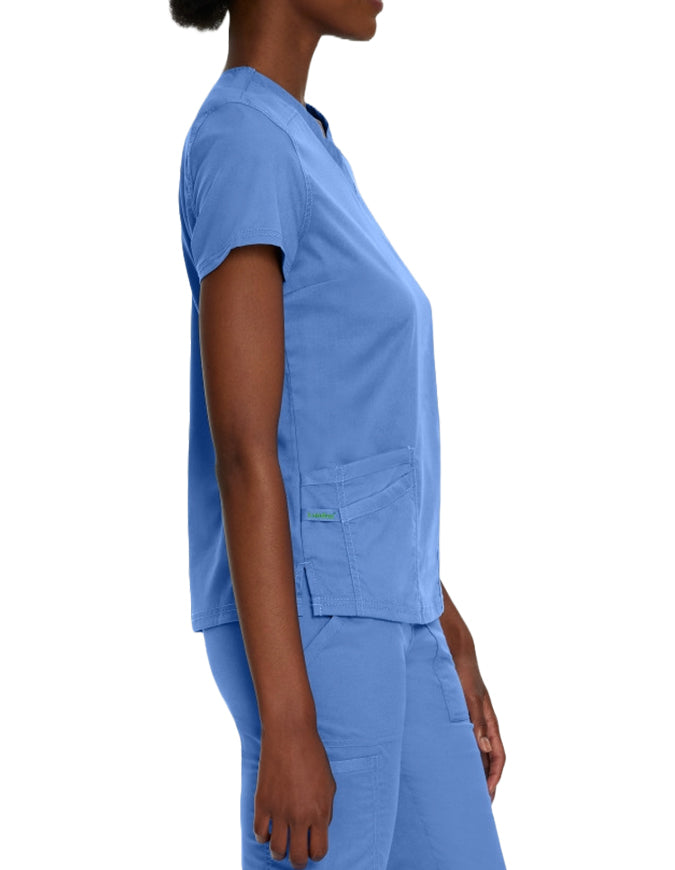 Landau Proflex Women's Modern V-Neck Tunic Solid Scrub Top Ceil Blue