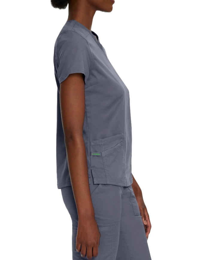 Landau Proflex Women's Modern V-Neck Tunic Solid Scrub Top Steel Grey