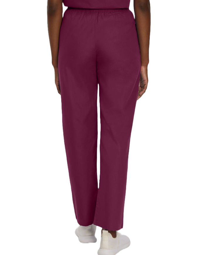 Landau Women Classic Relaxed Elastic Waist Medical Scrub Pants Wine