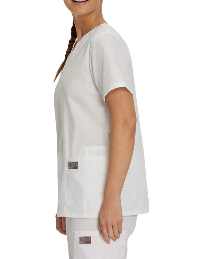 Landau ScrubZone Women's Double Pocket V-Neck Nursing Top - White