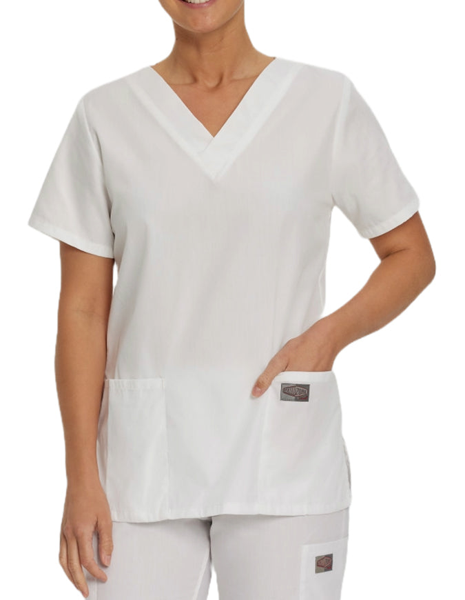 Landau ScrubZone Women's Double Pocket V-Neck Nursing Top - White