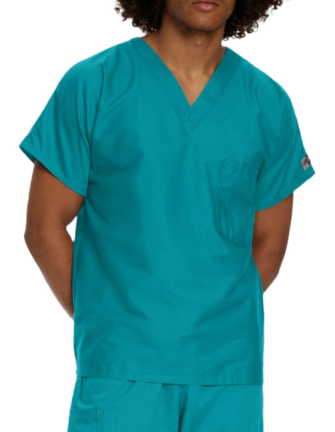 Landau ScrubZone 27.5 Inch Unisex V-Neck Scrub Top teal