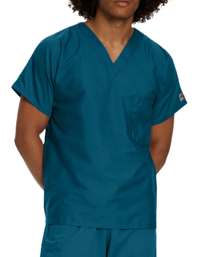 Landau ScrubZone 27.5 Inch Unisex V-Neck Scrub Top Caribbean Blue