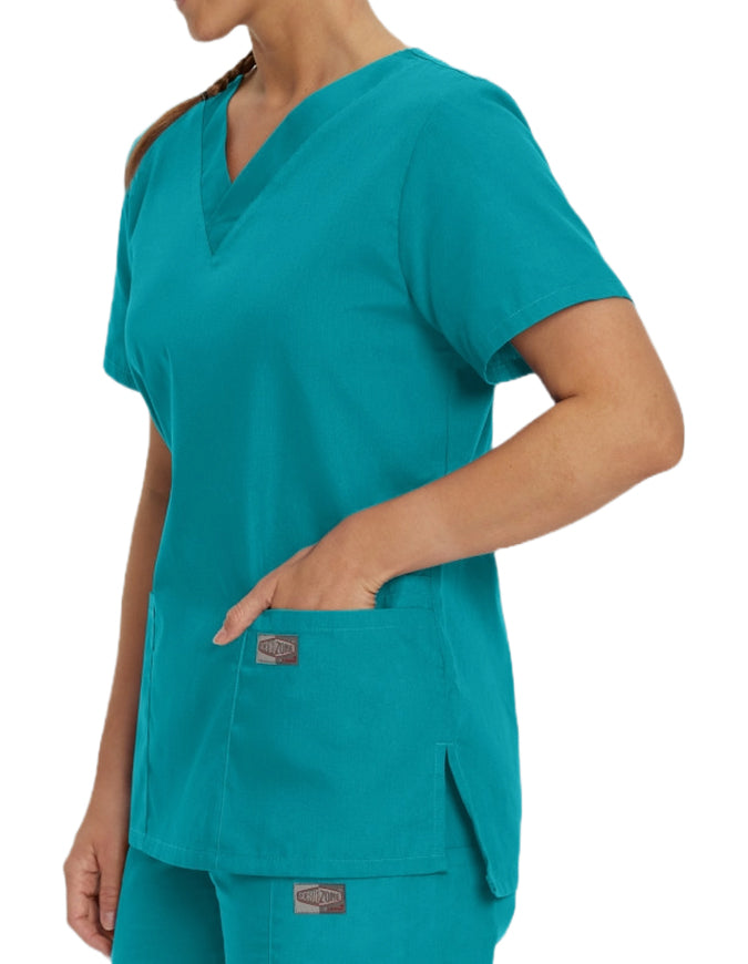 Landau ScrubZone Women's Double Pocket V-Neck Nursing Top - Teal Blue