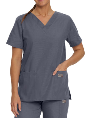 Landau ScrubZone Women's Double Pocket V-Neck Nursing Top - Steel Grey