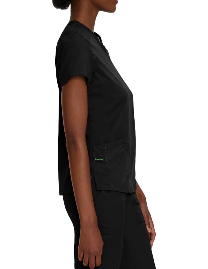 Landau Proflex Women's Modern V-Neck Tunic Solid Scrub Top Black