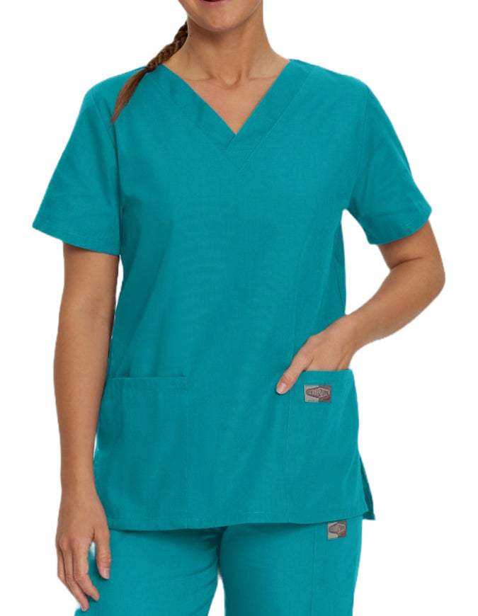 Landau ScrubZone Women's Double Pocket V-Neck Nursing Top - Teal Blue