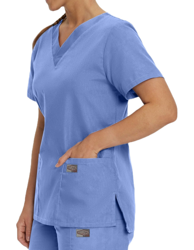 Landau ScrubZone Women's Double Pocket V-Neck Nursing Top - Ceil Blue