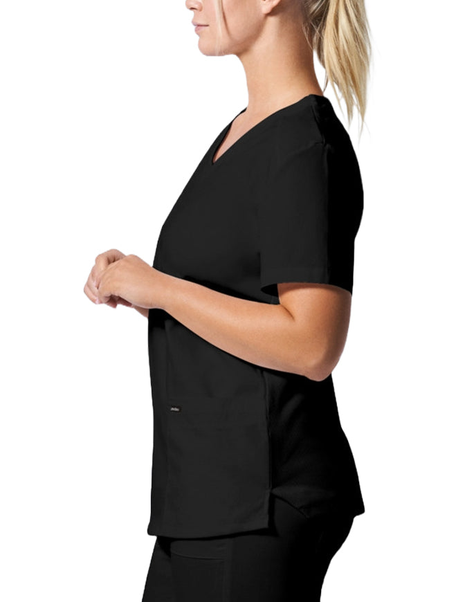 Landau ProFlex Women's 3 Pocket V-Neck Scrub Top Black