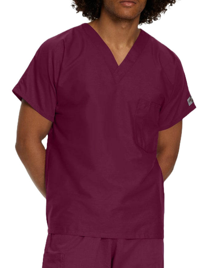 Landau ScrubZone 27.5 Inch Unisex V-Neck Scrub Top Wine