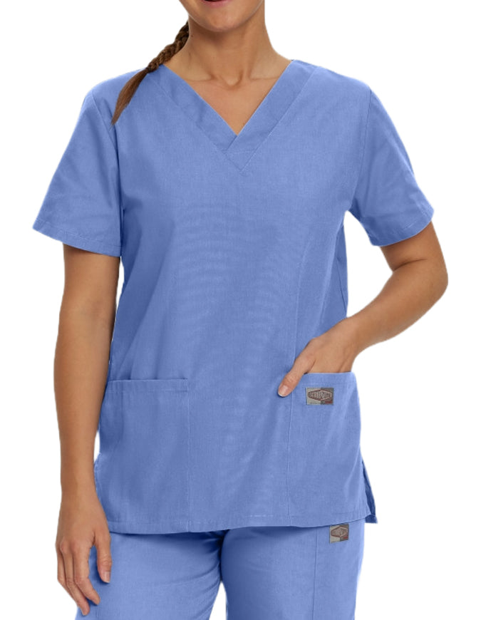 Landau ScrubZone Women's Double Pocket V-Neck Nursing Top - Ceil Blue