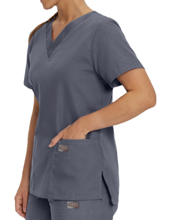 Landau ScrubZone Women's Double Pocket V-Neck Nursing Top - Steel Grey