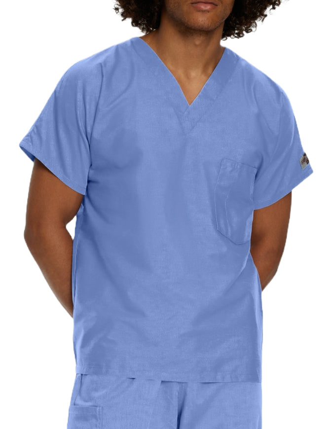 Landau ScrubZone 27.5 Inch Unisex V-Neck Scrub Top Ceil Blue