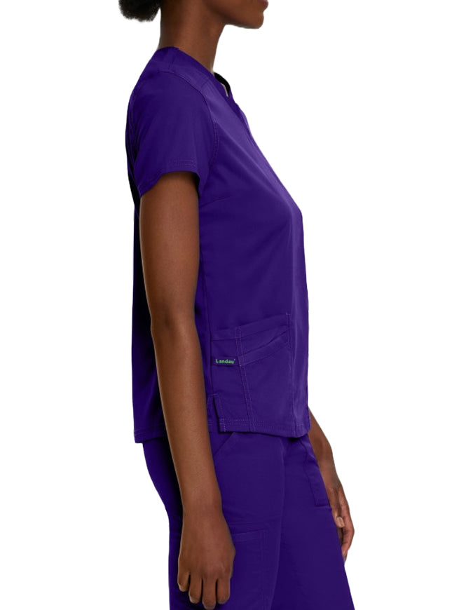 Landau Proflex Women's Modern V-Neck Tunic Solid Scrub Top Grape