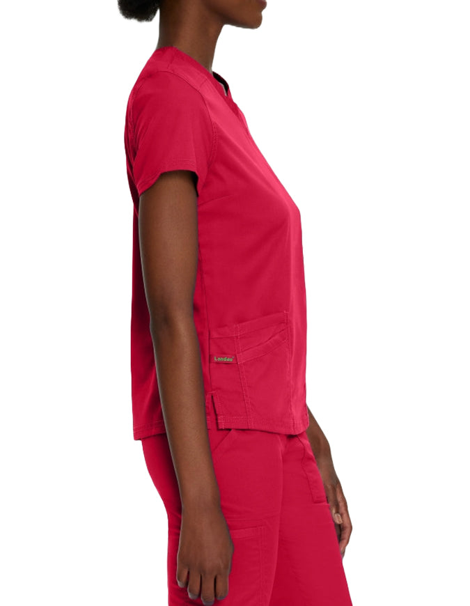 Landau Proflex Women's Modern V-Neck Tunic Solid Scrub Top True Red