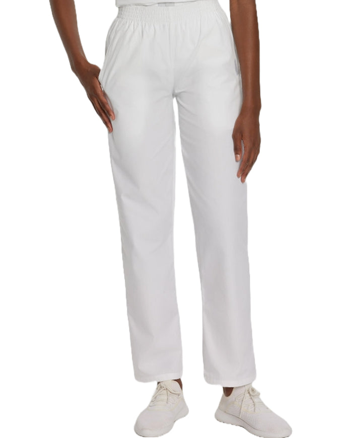 Landau Women Classic Relaxed Elastic Waist Medical Scrub Pants White