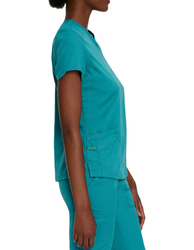 Landau Proflex Women's Modern V-Neck Tunic Solid Scrub Top Teal