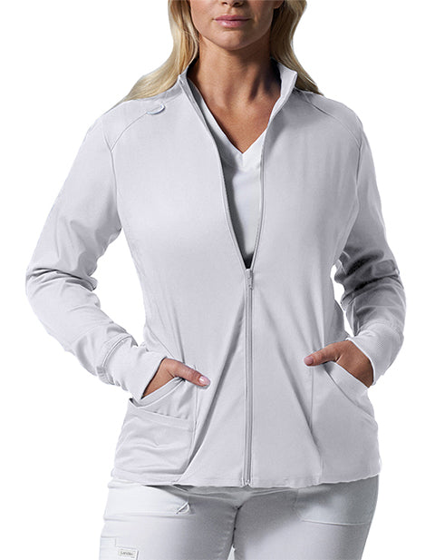 Landau ProFlex Women's Zip Front Mock Neck Scrub Jacket - White