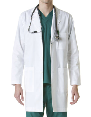 Maevn 35.5 Inch Unisex Notched Collar Lab Coat - Whtie